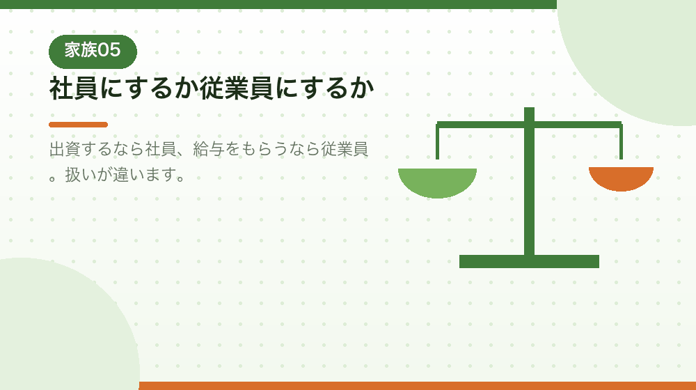 家族を社員にするか従業員にするかを解説する|合同会社の会社設立の解説イラスト