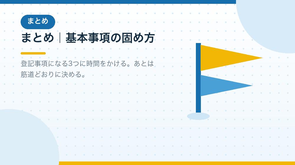 まとめ|合同会社の会社設立で基本事項をどう固めるか|合同会社の会社設立の解説イラスト