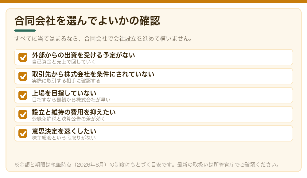 合同会社を選んでよいかの確認