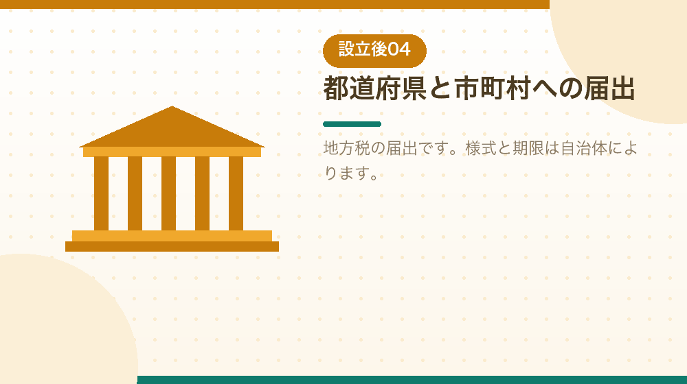 都道府県と市町村への届出を、会社設立後の手続きとして解説|合同会社の会社設立の解説イラスト