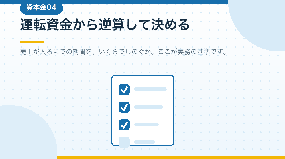 運転資金から資本金を決める方法を、会社設立に即して解説|合同会社の会社設立の解説イラスト