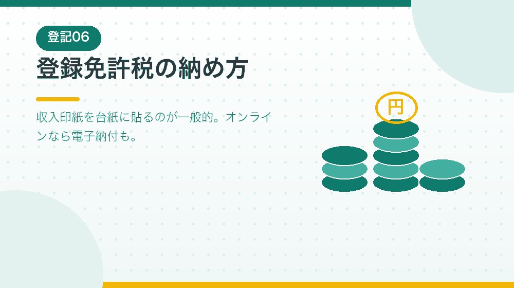 登録免許税の納め方を、会社設立の申請とあわせて解説|合同会社の会社設立の解説イラスト
