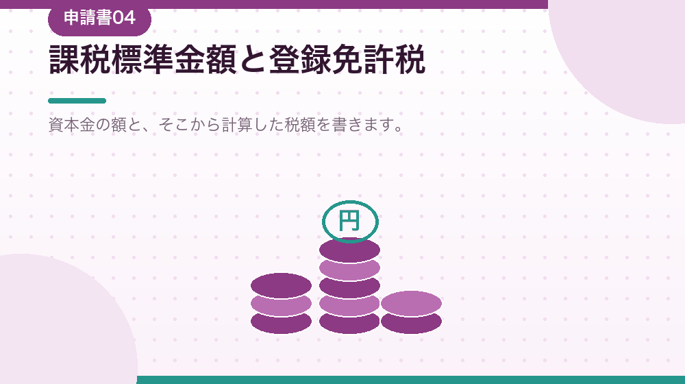 課税標準金額と登録免許税の書き方を解説する|合同会社の会社設立の解説イラスト