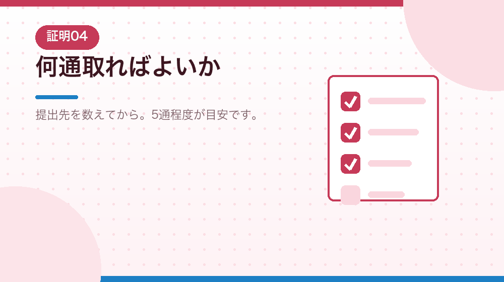 何通取ればよいかを、会社設立後の提出先から逆算して解説｜合同会社の会社設立の解説イラスト