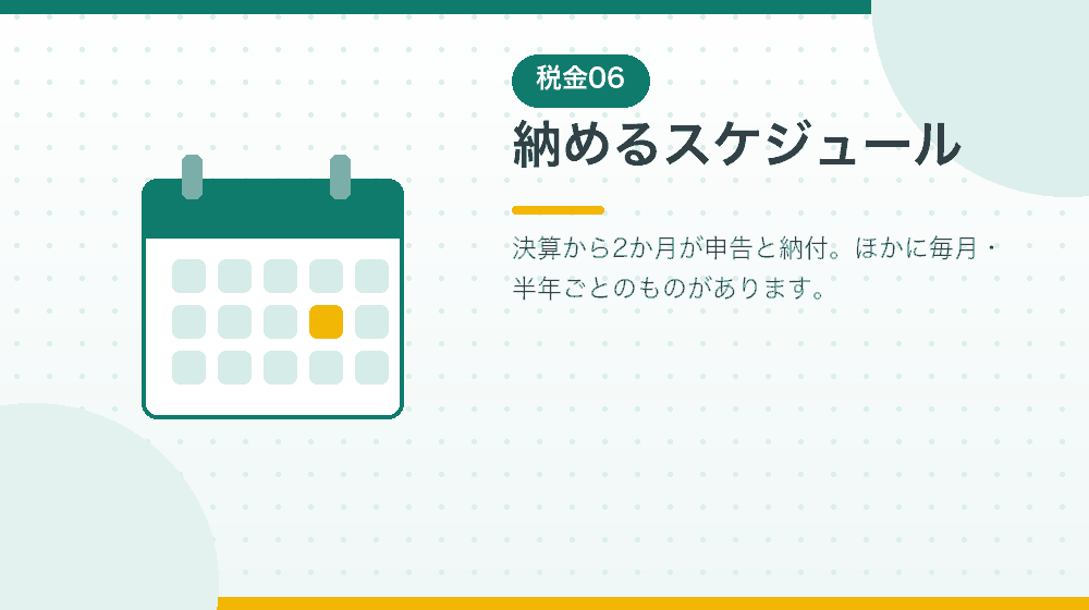 税金を納めるスケジュールを、会社設立後の年間の流れで解説｜合同会社の会社設立の解説イラスト