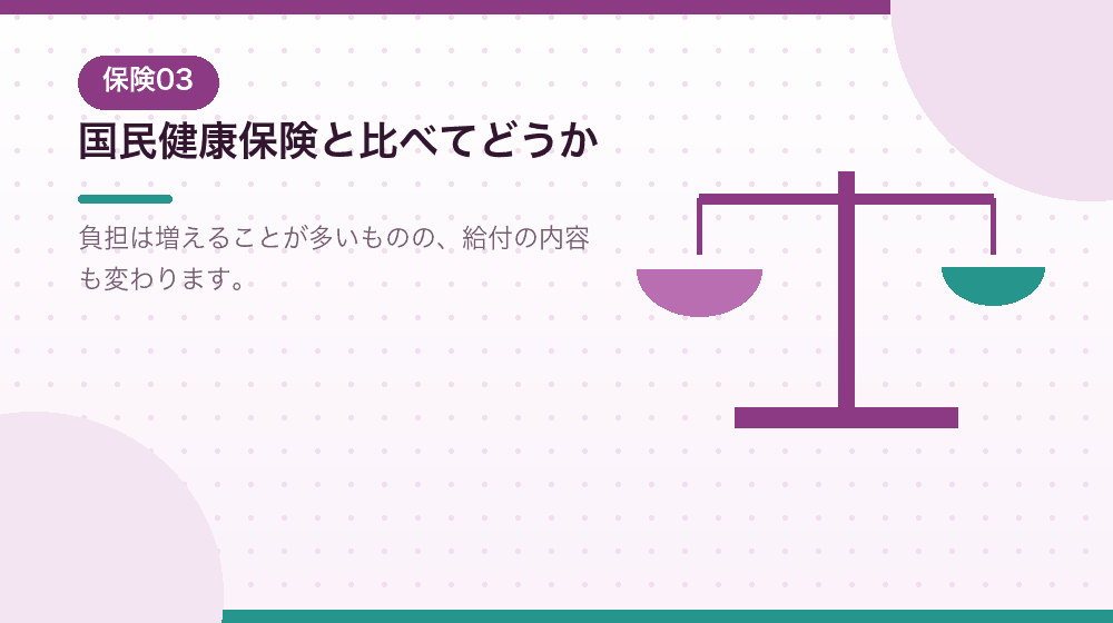 国民健康保険と比べてどうかを、会社設立の判断材料として解説｜合同会社の会社設立の解説イラスト