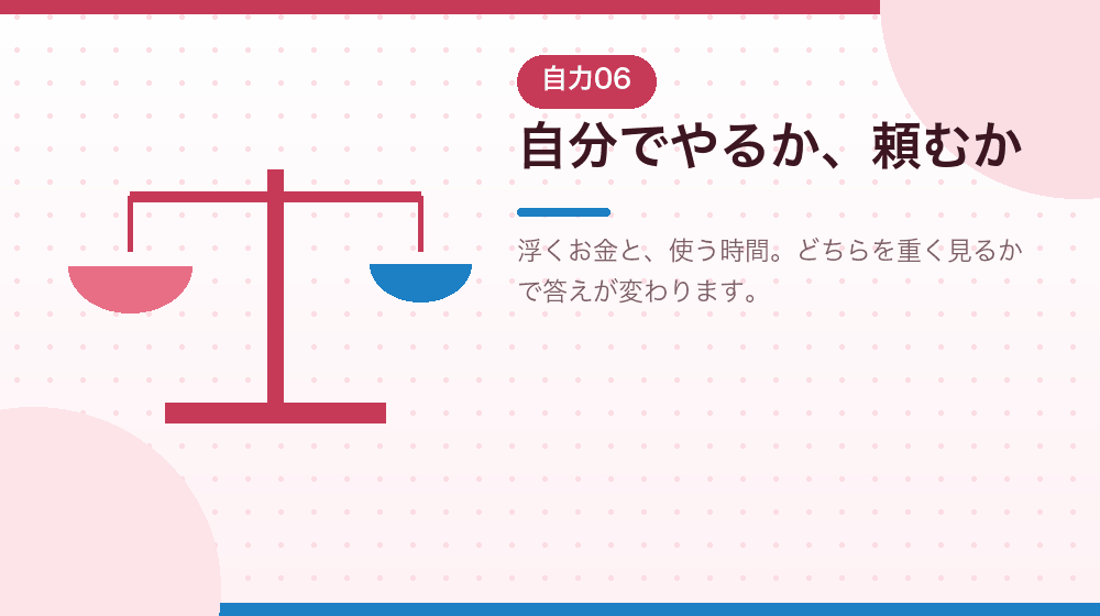 自分でやる場合と依頼する場合を、費用と時間で比べる|合同会社の会社設立の解説イラスト