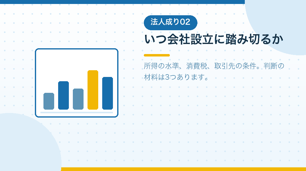 いつ法人成りするか。会社設立を考える目安を解説する｜合同会社の会社設立の解説イラスト