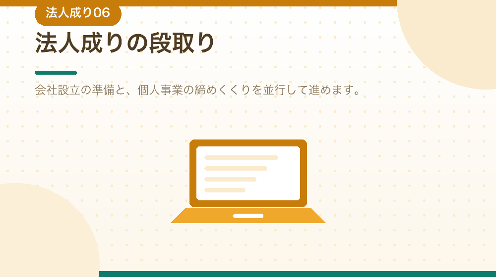 合同会社で法人成りする場合の手続きの流れ｜合同会社の会社設立の解説イラスト